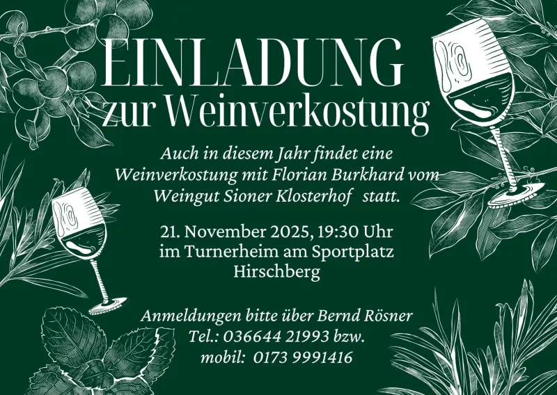Einladung zur Weinprobe am 21. November 2025