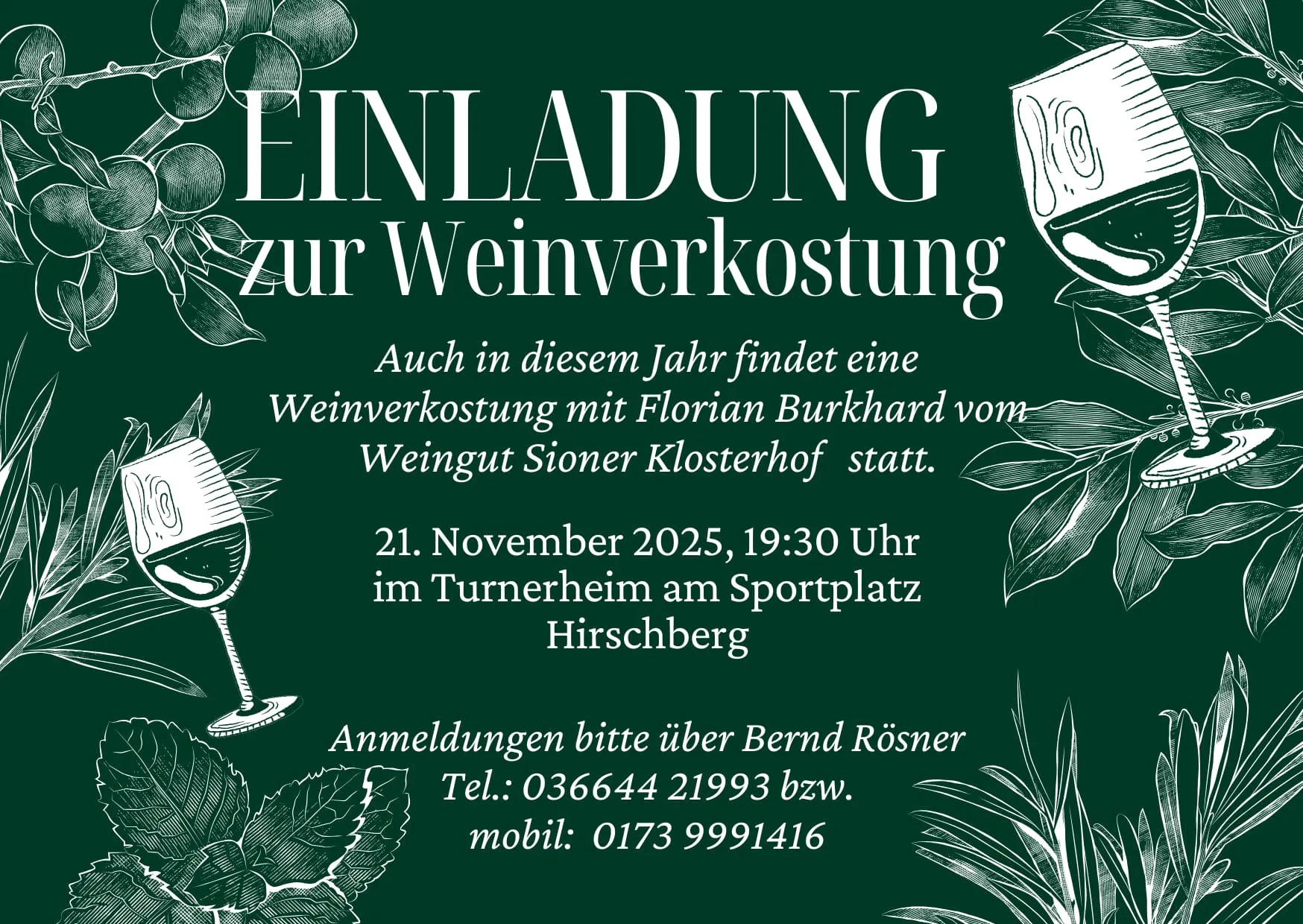 Einladung zur Weinprobe am 21. November 2025